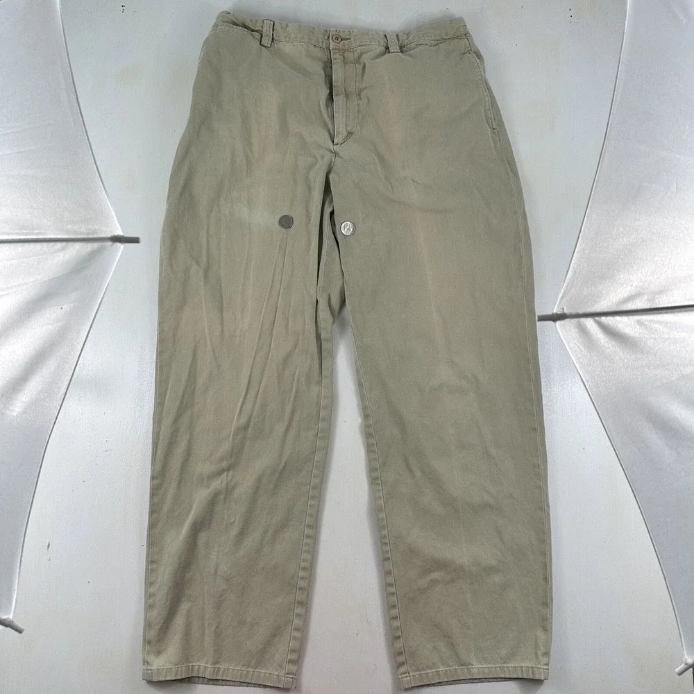 VTG Ron Herman Chino PANTS 36x32 Men Beige Khaki Soft Cotton Flat Front‎ Tag 38